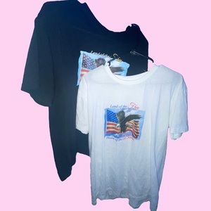 🆕 2 Black/White Bundle Land of the Free Home of the Brave T-Shirts For $12